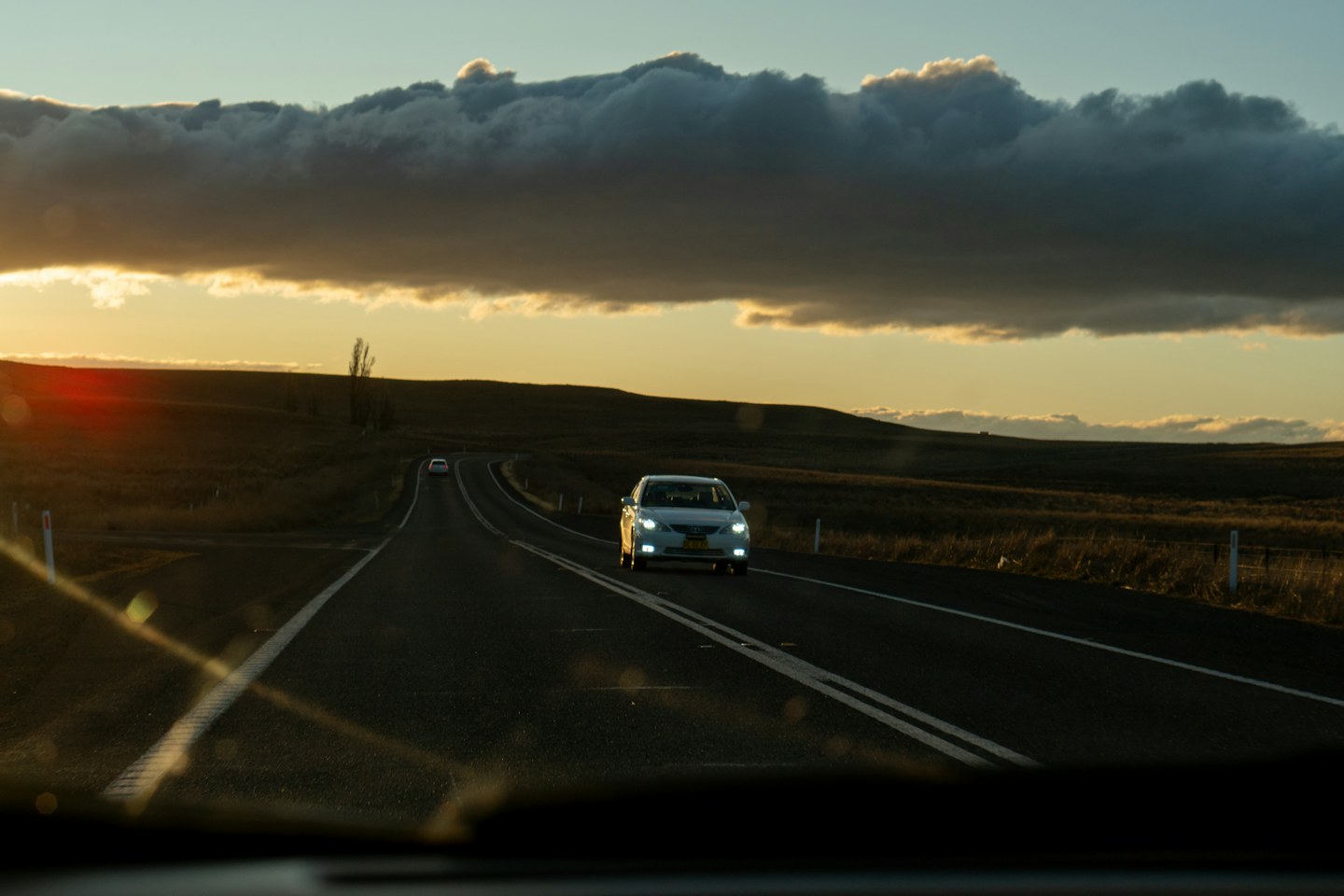 A car travelling on an open road